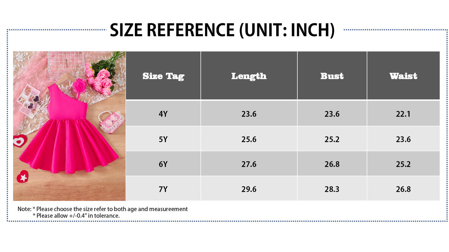 Girl's Rose Red Slant Shoulder Wrought Fabric Stereoscopic Flower Princess Dress