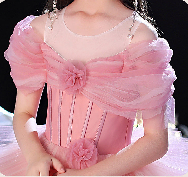 Girl's Princess Dress High End Cake Long Dress Light Luxury Pink