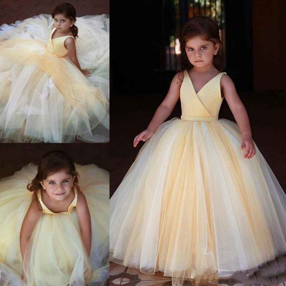 Toddler A line V Neck Pageant Dresses Flower Girls Dress for Wedding