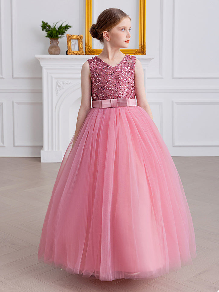 A-line Square Floor-Length Chiffon Sequin Junior Bridesmaid Dress