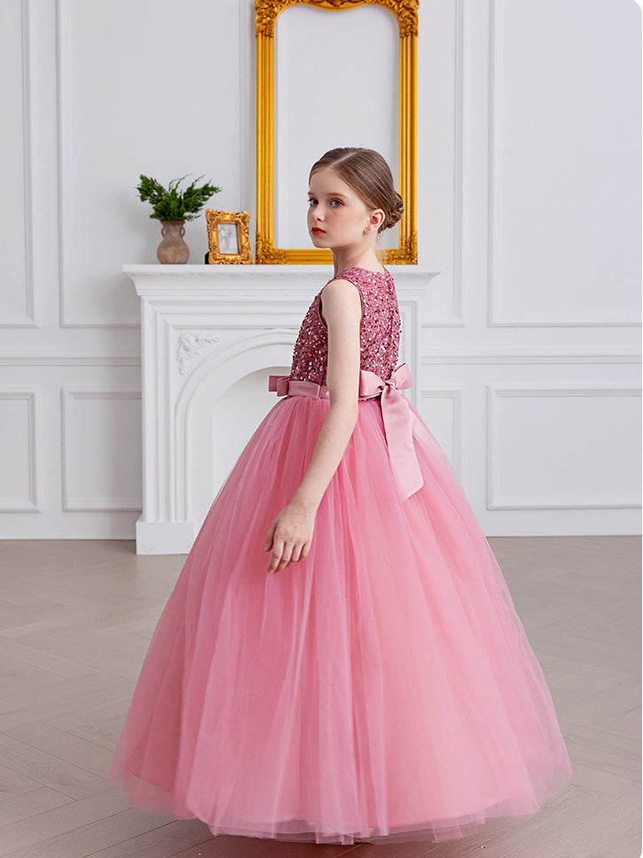 A-line Square Floor-Length Chiffon Sequin Junior Bridesmaid Dress