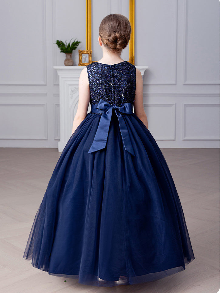 A-line Square Floor-Length Chiffon Sequin Junior Bridesmaid Dress