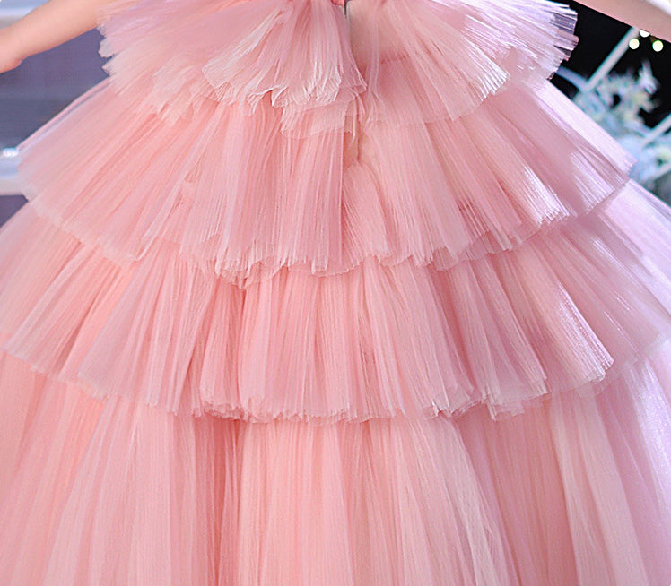 Girl's Princess Dress High End Cake Long Dress Light Luxury Pink