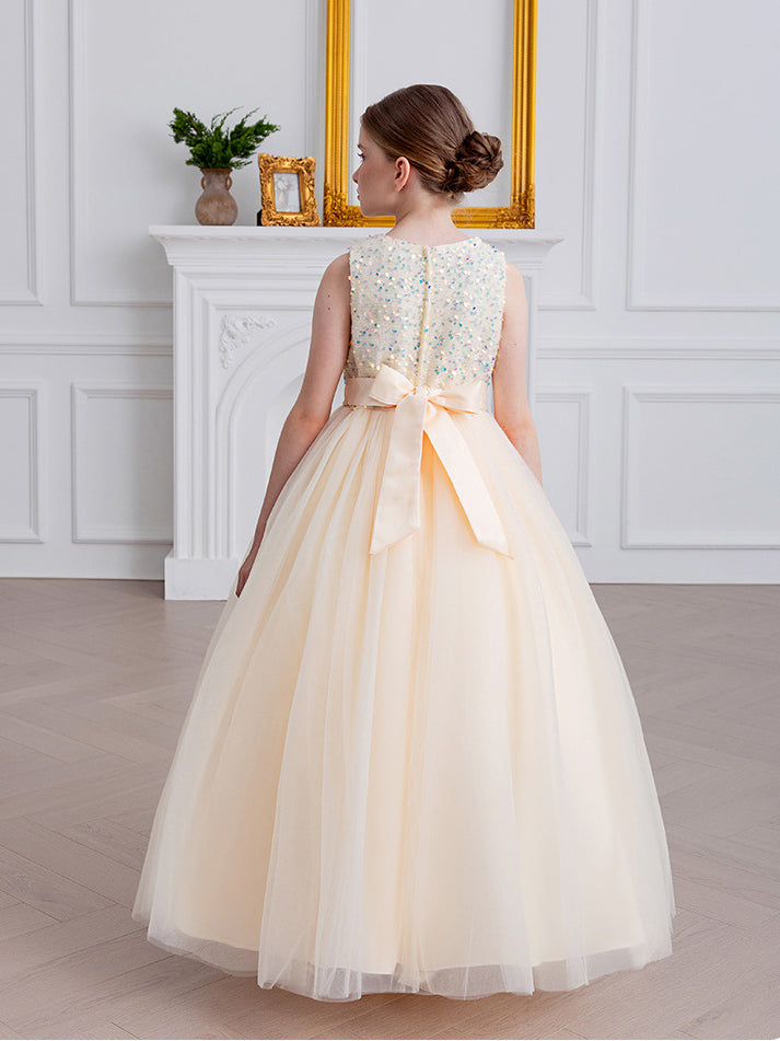 A-line Square Floor-Length Chiffon Sequin Junior Bridesmaid Dress