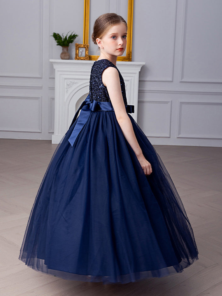 A-line Square Floor-Length Chiffon Sequin Junior Bridesmaid Dress