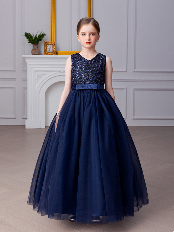 A-line Square Floor-Length Chiffon Sequin Junior Bridesmaid Dress