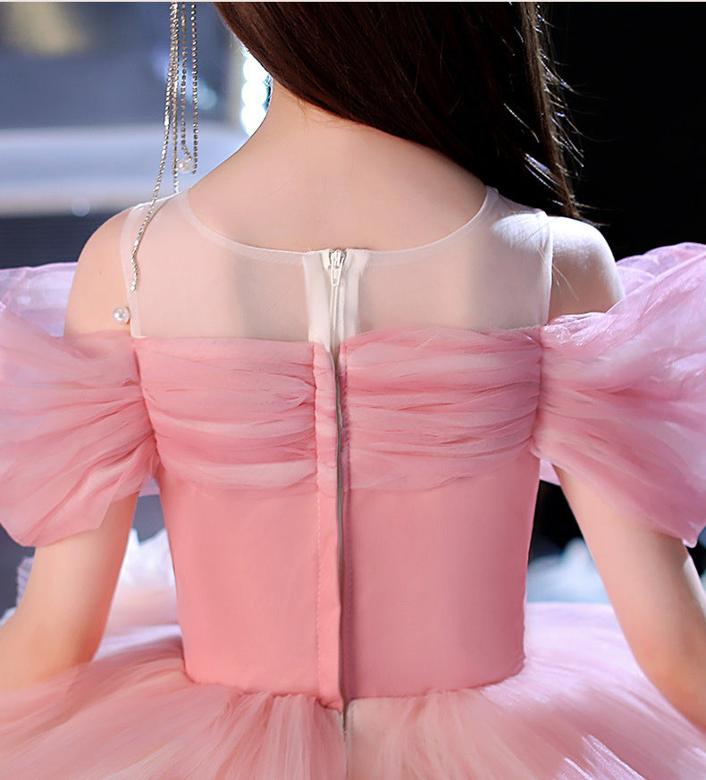 Girl's Princess Dress High End Cake Long Dress Light Luxury Pink