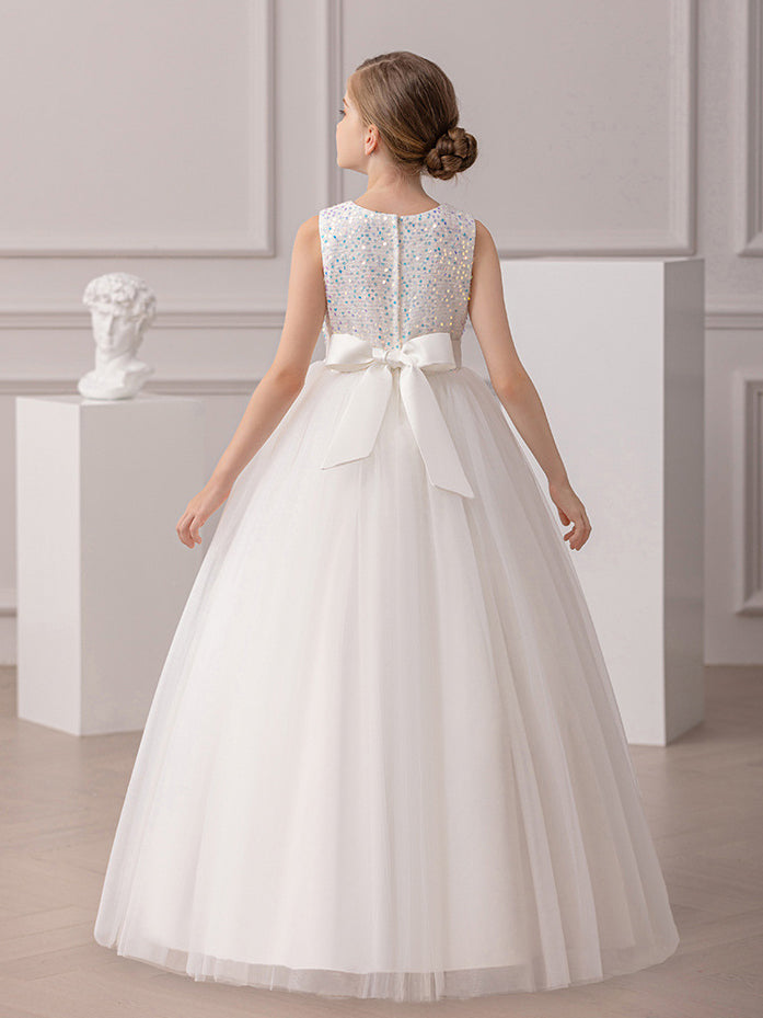 A-line Square Floor-Length Chiffon Sequin Junior Bridesmaid Dress