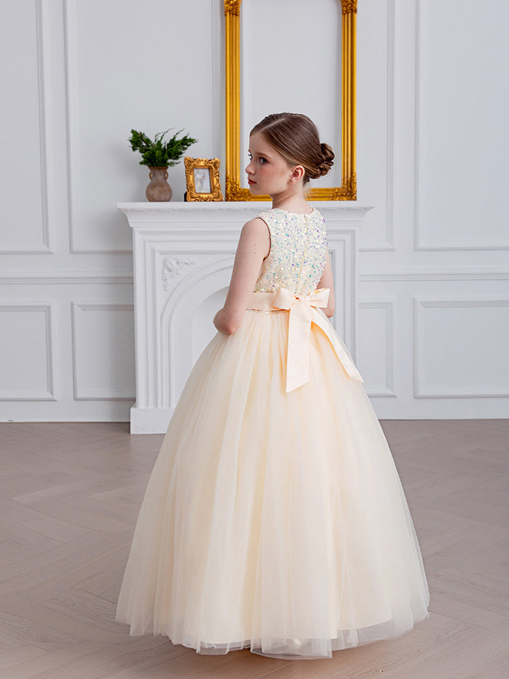 A-line Square Floor-Length Chiffon Sequin Junior Bridesmaid Dress